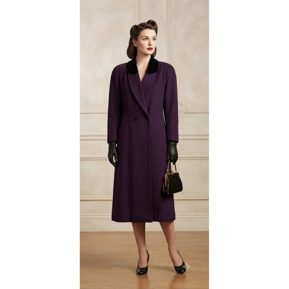 Lady Suzette Jackets & Blazers - Lady Suzette Wool Blend Coat Womens XL Purple Velvet Collar VTG Long Overcoat